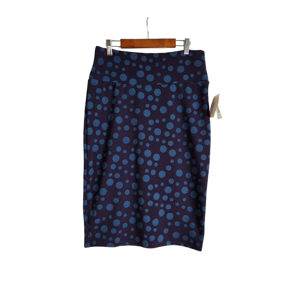 LuLaRoe Cassie Pencil Skirt M Purple Blue Polka Dot Stretch Knit New Whimsigoth